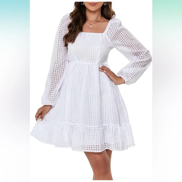 Dresses | Womens Puff Sleeve Square Neck Puffy Dress Babydoll Mesh Mini  Dress L | Poshmark